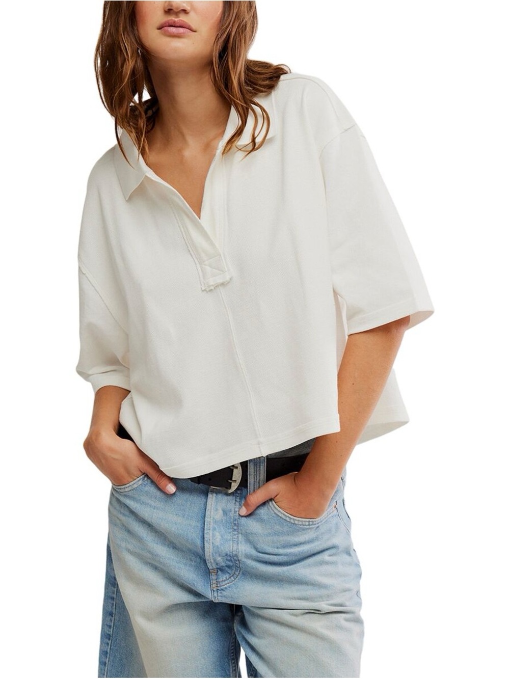 Free People, We The Free Denmark Polo, White, Size Small